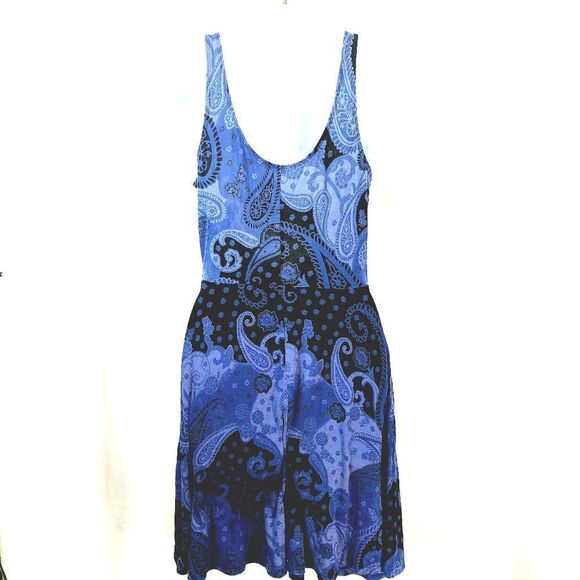 Express Paisley Print Skater Dress Black Blue Small - Picture 3 of 4
